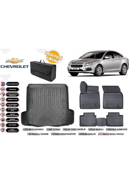 Cruze Sedan 2009 Çift Kulak 3D Bagaj Havuzu+4d Araca Özel Havuzlu Paspas Takımıı Rice