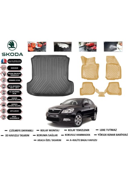 Skoda Octavia 2010 Model Bagaj Havuzu(Paspası)+Araca Özel Bej Paspas Takımı Flex