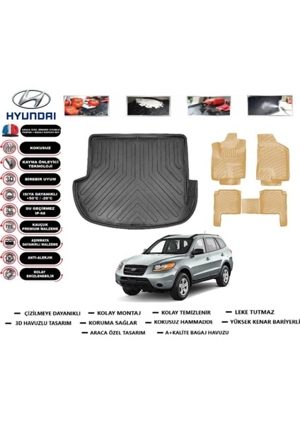 Hyundai Santafe 2007 Model Bagaj Havuzu(Paspası)+Araca Özel Bej Paspas Takımı Flex