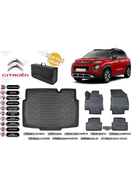 Citroen C3 Aircross 2024 Model Alt Bagaj Havuzu+4d Araca Özel Havuzlu Paspas Takımıı Rice
