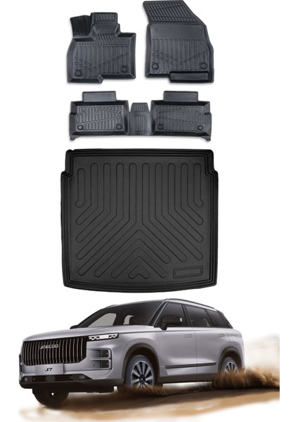 Jaecoo J7 2024 Model Ince Stepneli Bagaj Havuzu Araca Özel Siyah Paspas Takımı