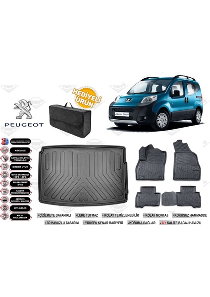 Peugeot Bipper 2019 Model Bagaj Havuzu+4d Araca Özel Havuzlu Paspas Takımıı Rice