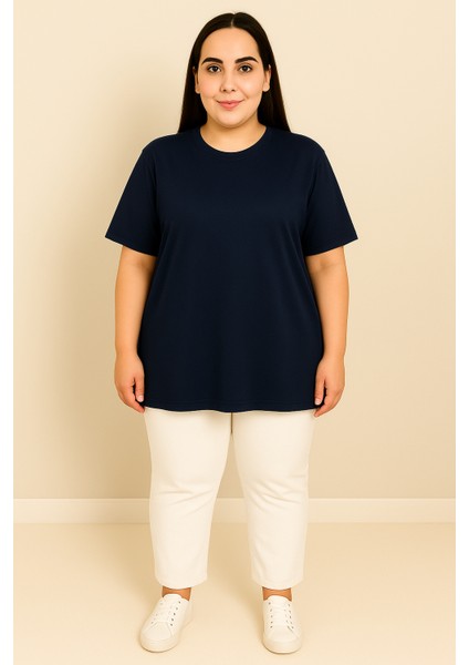 Kadın Büyük Beden Kısa Kollu Basic Oversize T-Shirt 1976-25