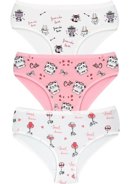 Kız Çocuk Külot 3'lü Baskılı (%96 Pamuk - %4 Elastan)