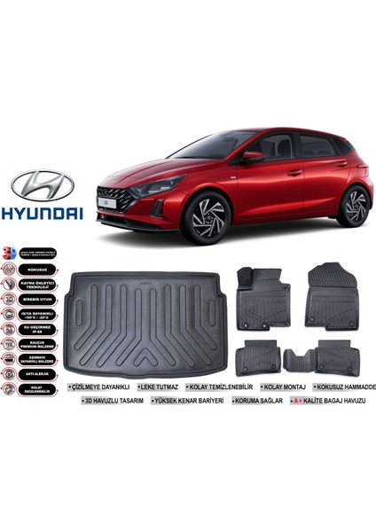 Hyundai I20 2025 Model Bagaj Havuzu Araca Özel Siyah Extra Havuzlu Paspas Takımı