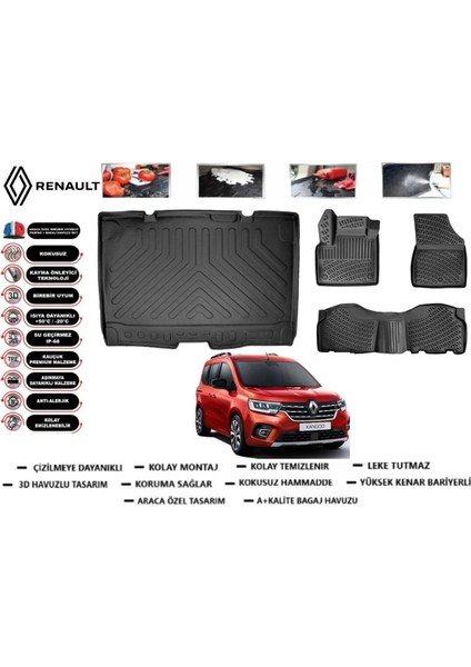 Renault Kangoo 2025 Model Bagaj Havuzu Araca Özel Paspas Takımı Flex