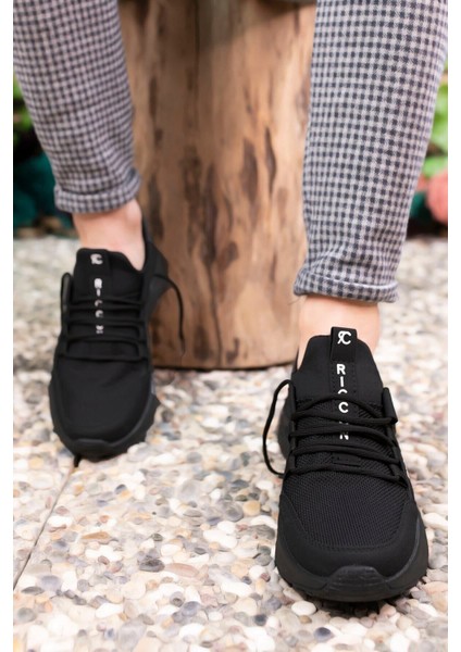 Siyah Sneaker 0012072 Unisex Düz Topuklu Tekstil Malzeme Ortopedik Tabanlı