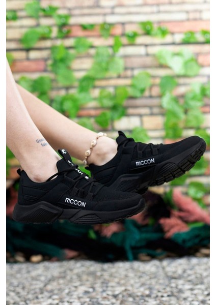 Siyah Sneaker 0012072 Unisex Düz Topuklu Tekstil Malzeme Ortopedik Tabanlı