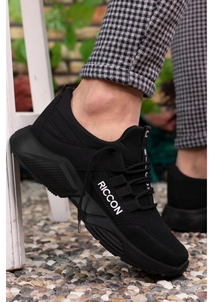 Siyah Sneaker 0012072 Unisex Düz Topuklu Tekstil Malzeme Ortopedik Tabanlı
