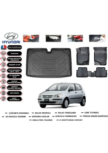 Hyundai Getz 2004 Model Bagaj Havuzu Araca Özel Paspas Takımı Kauçuk