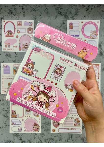 Seven Magic 12 Yaprak 108 Adet Koyu Pembe Post-It ve Sticker Seti / Yapışkanlı Kağıt / Post-It / Çıkartma / Etiket