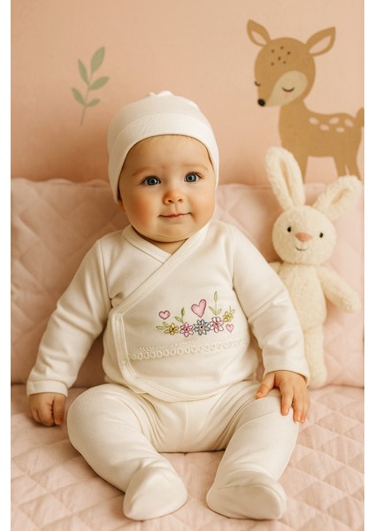 Bahar Çiçekleri Temalı Kız Bebek Yenidoğan 5'li Hastane Çıkışı Zıbın Seti