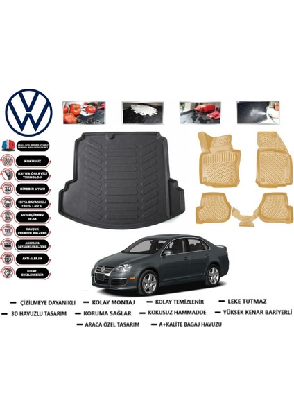 Volkswagen Jetta 2006 Model Bagaj Havuzu(Paspası)+Araca Özel Bej Paspas Takımı Flex