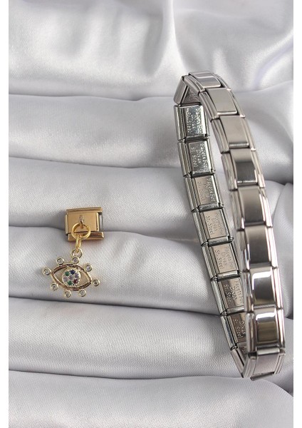 316L Çelik Gold Renk Sallantı Zirkon Taşlı Göz Model Nomination Charm fiyatları