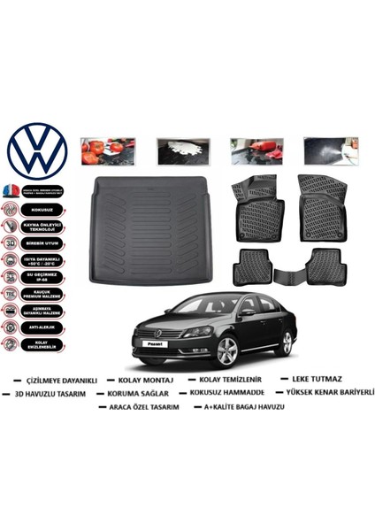 Volkswagen Passat B7 2011 Model Bagaj Havuzu Araca Özel Paspas Takımı Flex
