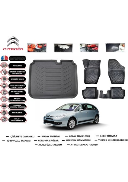 Citroen C4 2009 Model Bagaj Havuzu Araca Özel Paspas Takımı Flex