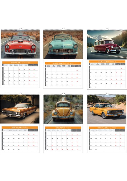 2026 Klasik Araba Duvar Takvimi 33X48 Cm-Planlamalı Model Seçeneği Ile modelleri