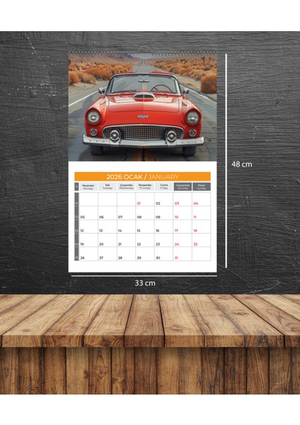 2026 Klasik Araba Duvar Takvimi 33X48 Cm-Planlamalı Model Seçeneği Ile indirimleri