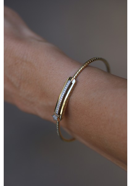 14 Ayar Altın Taşlı Plaka ve Yıldız Detaylı Press Kelepçe fırsatları