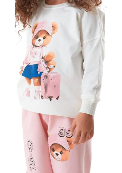 Kız Çocuk Ayıcık Yazı Desenli Ekru Renk Eşofman Takımı fiyatları