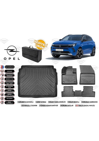Opel Grandland 2023 Model Alt Bagaj Havuzu+4d Araca Özel Havuzlu Paspas Takımıı Rice