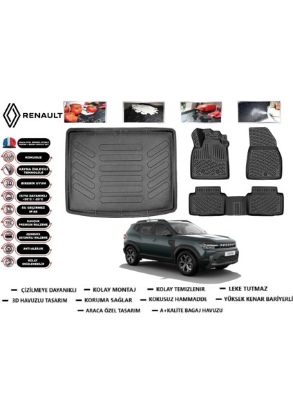 Renault Duster 2024 Model Sabit Zemin Bagaj Havuzu Araca Özel Paspas Takımı Flex