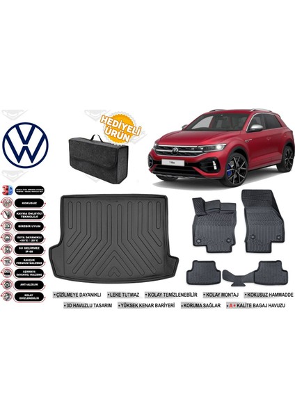 Volkswagen T-Roc 2020 Model Üst Bagaj Havuzu+4d Araca Özel Havuzlu Paspas Takımıı Rice
