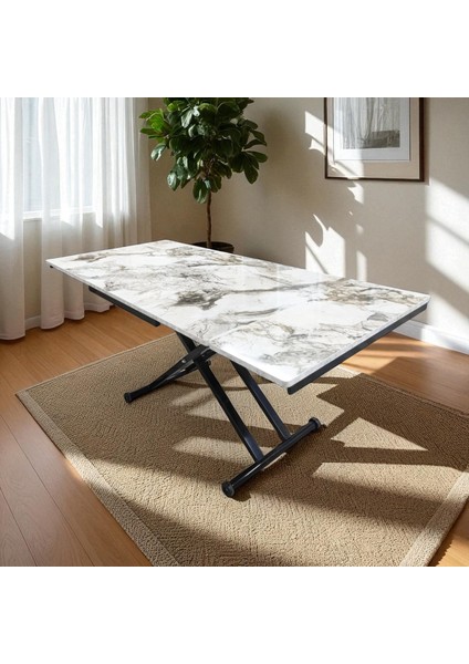 Yan Baştan Açılır Akıllı Yemek Masası Mdf Tabla Alt Mekanizma Metal Siyah Renk modelleri