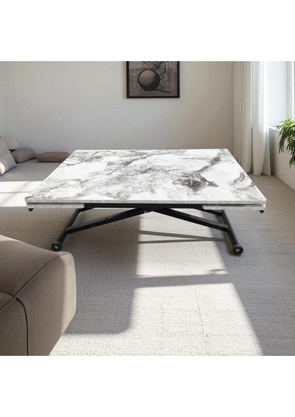 Yan Baştan Açılır Akıllı Yemek Masası Mdf Tabla Alt Mekanizma Metal Siyah Renk indirimleri