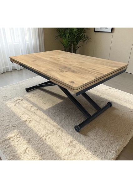 Yan Baştan Açılır Akıllı Yemek Masası Mdf Tabla Alt Mekanizma Metal Siyah Renk