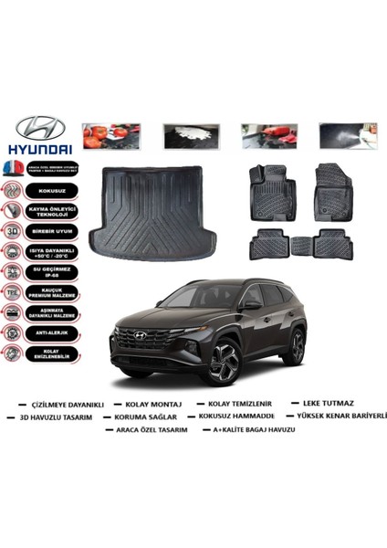 Hyundai Tucson Prime 2023 Model Bagaj Havuzu Araca Özel Paspas Takımı Flex