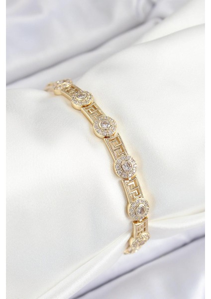 Pirinç Greg Model Zirkon Taşlı Gold Renk Vip Seri Kadın Bileklik