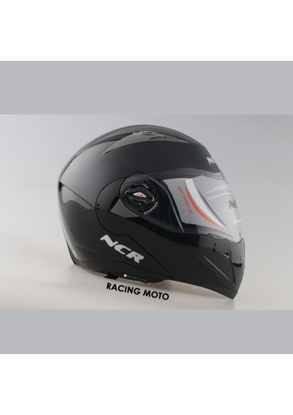 Çene Açılır Parlak Siyah Kask (Ece Belgeli) Sticker Hediyeli