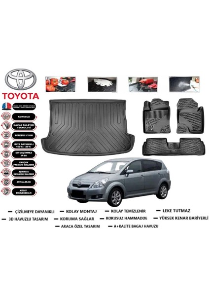 Toyota Verso 2005 Model Bagaj Havuzu Araca Özel Paspas Takımı Flex