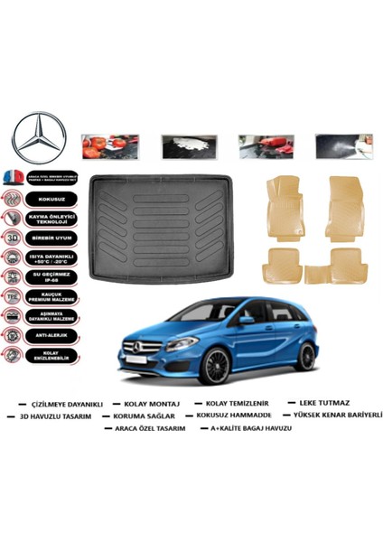 Mercedes B Serisi W246 2014 Model Bagaj Havuzu(Paspası)+Araca Özel Bej Paspas Takımı Flex