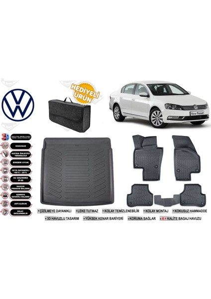 Volkswagen Passat B7 2014 Model Bagaj Havuzu+4d Araca Özel Havuzlu Paspas Takımıı Rice