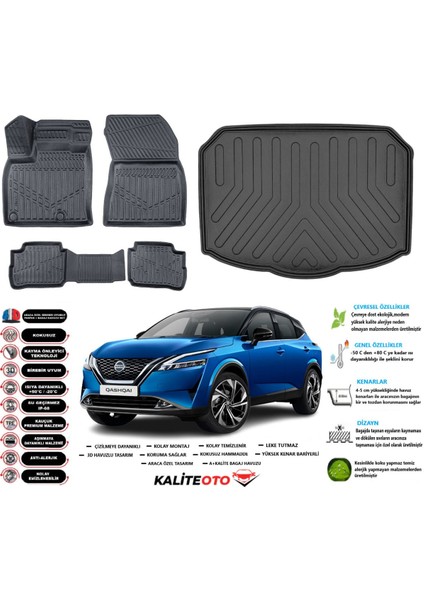 Nissan Qashqai E-Power 2022 Sonrası Üst Bagaj Havuzu+3d Araca Özel Paspas Takımı Maximum