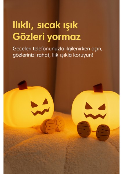 Kabak Gece Lambası Çocuklar Için Silikon Kısılabilir Şarj Edilebilir Başucu Dokunmatik Lamba modelleri