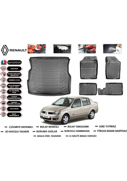 Renault Symbol 2005 Model Bagaj Havuzu Araca Özel Paspas Takımı Flex