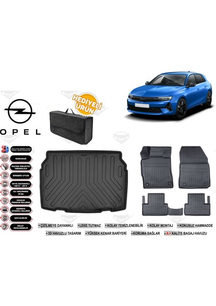Opel Astra L 2023 Model Alt Bagaj Havuzu+4d Araca Özel Havuzlu Paspas Takımıı Rice