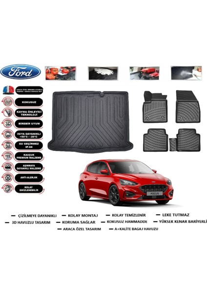 Ford Focus 4 Hb 2023 Model Ince Stepne Bagaj Havuzu Araca Özel Paspas Takımı Flex