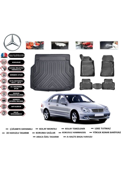 Mercedes C Serisi W203 2004 Model Bagaj Havuzu Araca Özel Paspas Takımı Flex