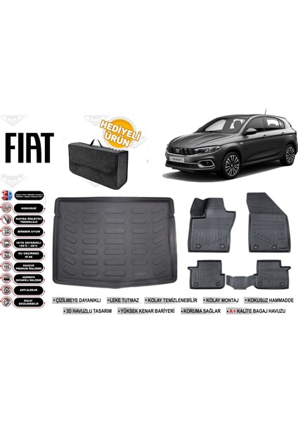 Fiat Egea Hatchback 2020 Model Ince Stepne Bagaj Havuzu+4d Araca Özel Havuzlu Paspas Takımıı Rice