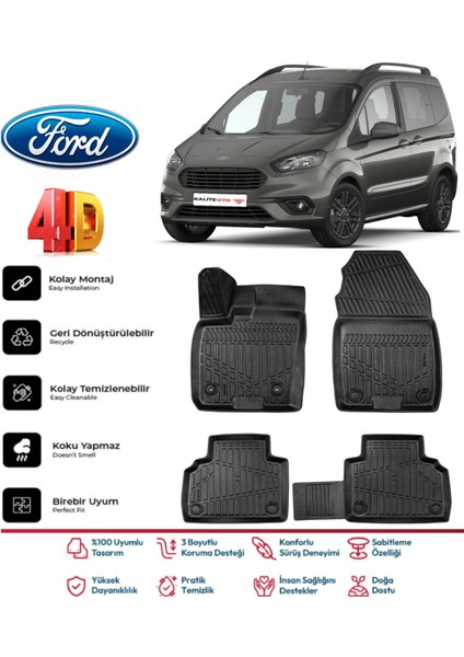 Ford Courier 2014-2023 4.5d Premium Havuzlu Siyah Paspas Takımı Kokusuz