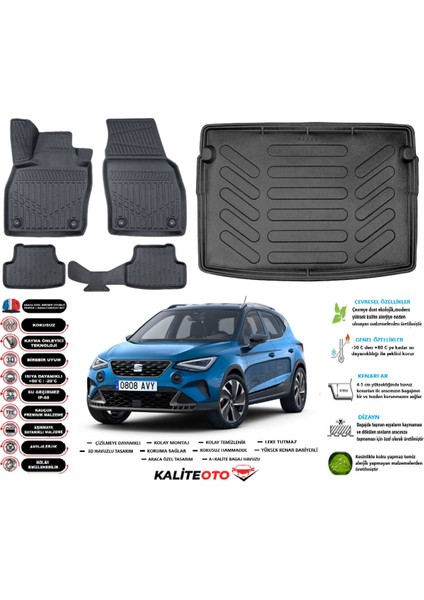 Seat Arona 2020 Model Üst Esnek Bagaj Havuzu Araca Özel Siyah Paspas Takımı