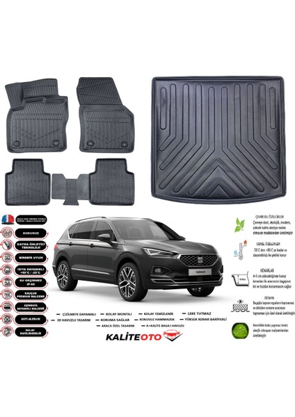 Seat Leon 2012-2020 3D Bagaj Havuzu+3d Araca Özel Paspas Takımı Maximum Serisi