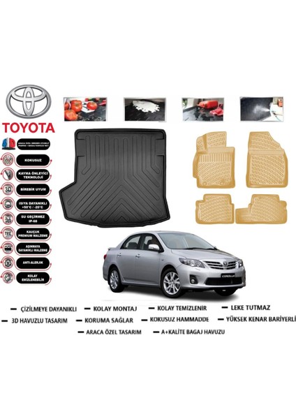 Toyota Corolla 2008 Model Bagaj Havuzu(Paspası)+Araca Özel Bej Paspas Takımı Flex