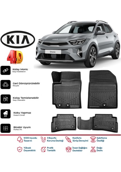 Kia Stonic 2017 ve Sonrası 4.5d Premium Havuzlu Siyah Paspas Takımı Kokusuz