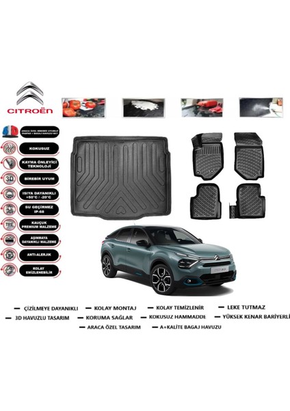 Citroen C4 Elektrikli 2023 Model Alt Bagaj Havuzu Araca Özel Paspas Takımı Kauçuk