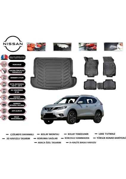 Nissan X-Trail 5 Koltuk 2018 Model Bagaj Havuzu Araca Özel Paspas Takımı Flex